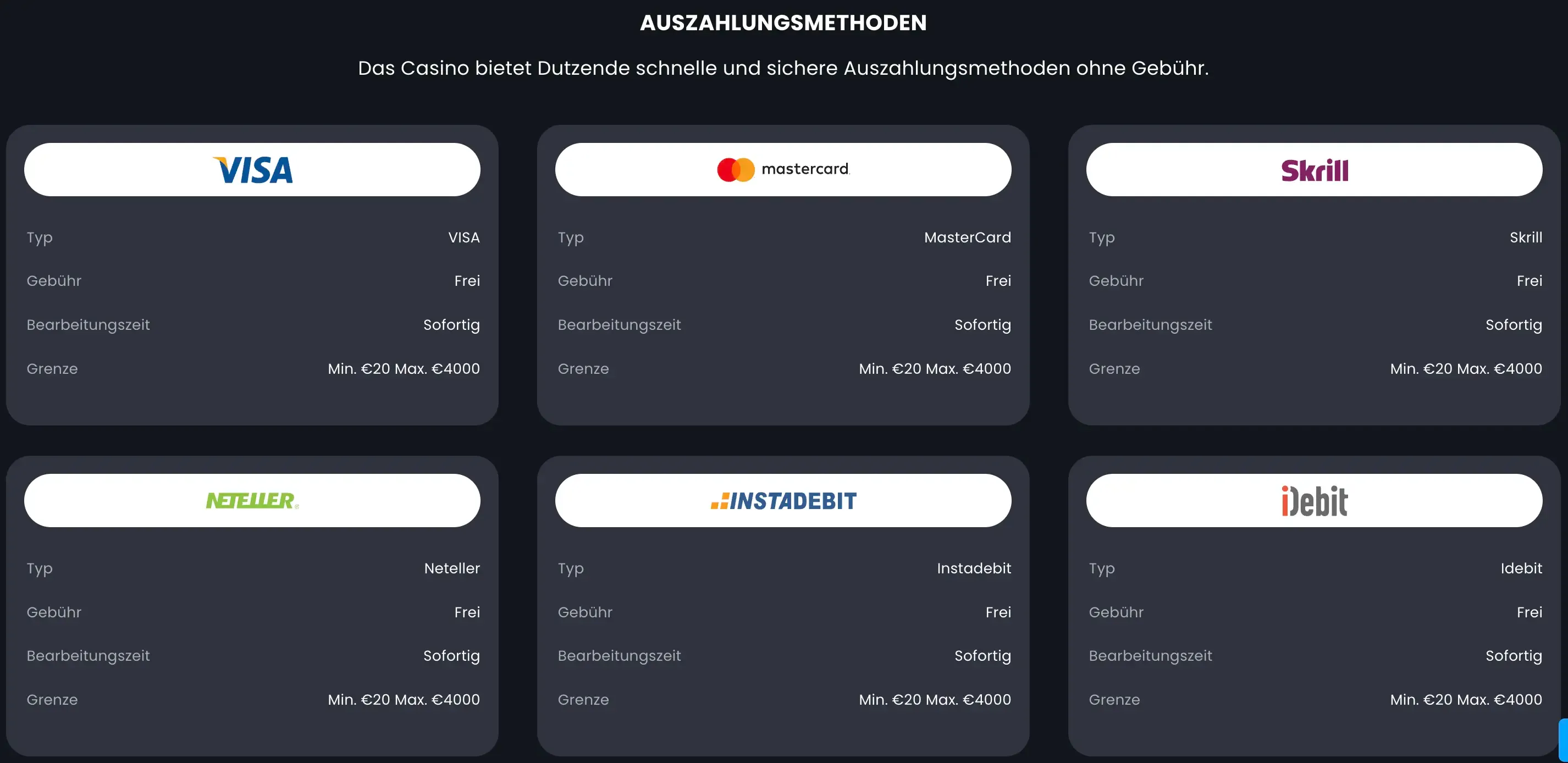 BitKingz Auszahlungsmethoden mit Visa, Mastercard, Skrill, Neteller, Instadebit und iDebit