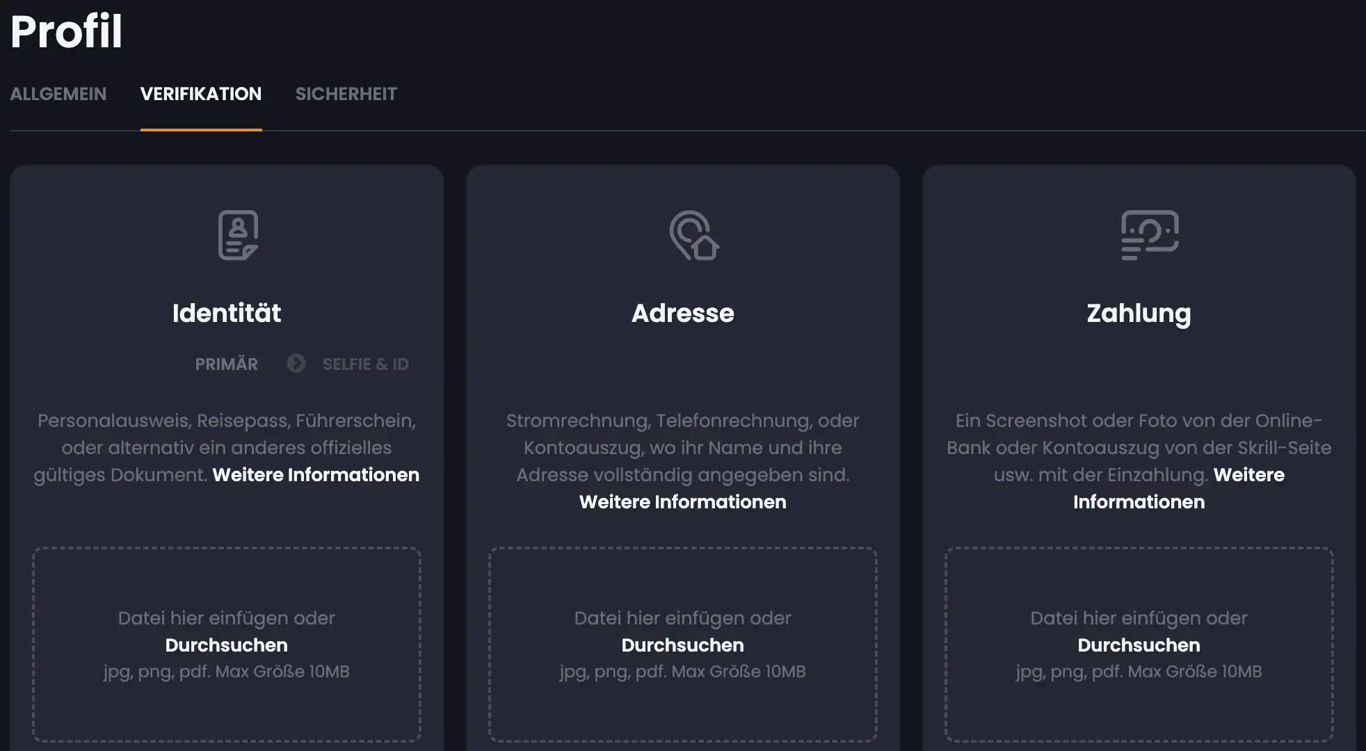 BitKingz Verifizierung für Identität, Adresse und Zahlungsmittel